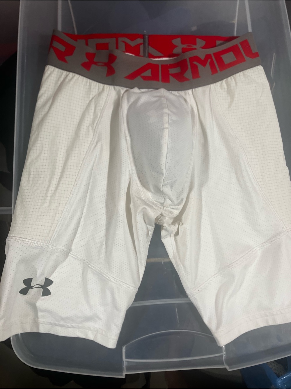Under Armour White Compression Boxer Briefs with Red Logo Waistband